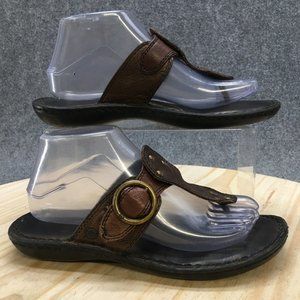 Born Sandal Womens 8M Brown Slip On Thong Buckle Casual Comfort Leather